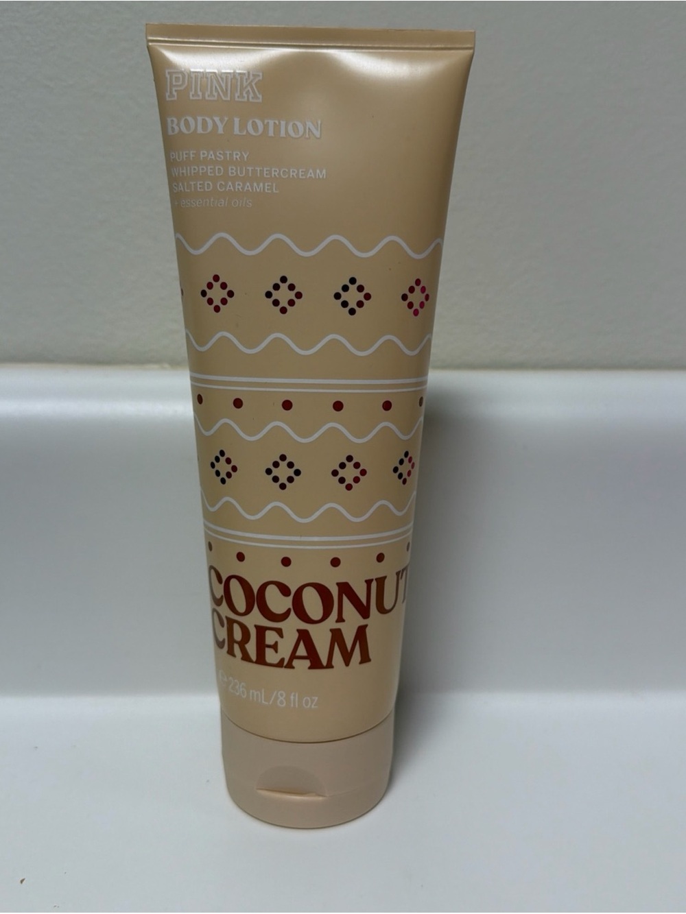 PINK Victoria's Secret Coconut Cream Body Lotion - Beige with Maroon Accents